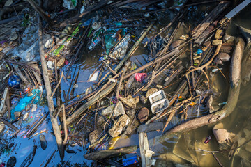 dirty water with trash