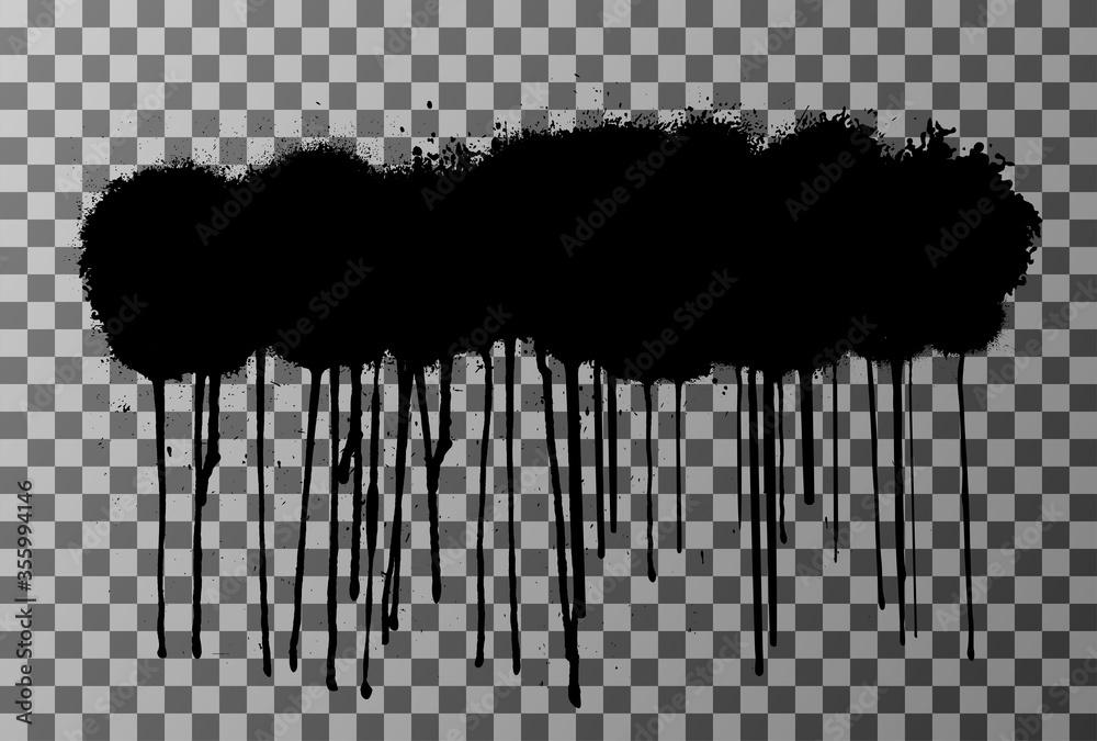 Poster graffiti spray with drops of paint that flow down. stencil grunge on a transparent background. spray