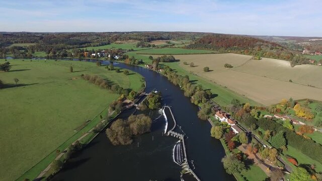 Hambleden Weir and Lock River Thames UK Aerial View