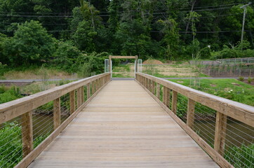 Fototapeta na wymiar wooden bridge over water or river or stream