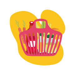 groceries in plastic basket block style