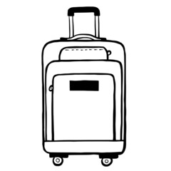 Luggage traveling bag in doodle style.Hand drawn vector illustration of a suitcase isolated on white background.Travel bag vector flat design.Concept & creative vacation holiday.