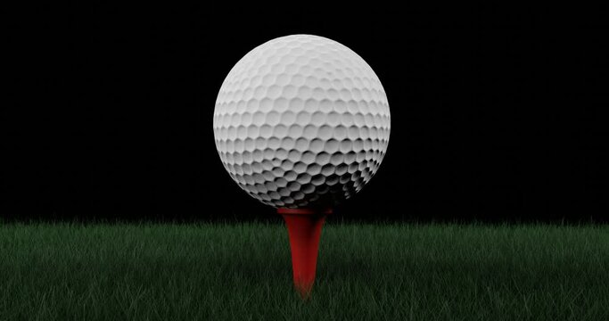 3d render. The readiness of the competition and symbolic of victory the golf ball rotating on red golf tees the floor of the lawn in the game with a black color background. success concept.