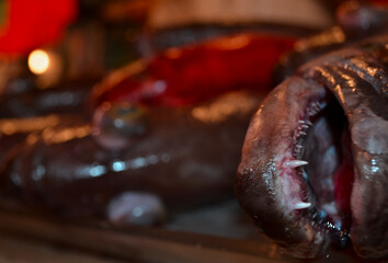 death fish on a market, Mouth close up