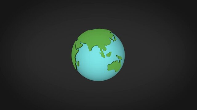 Cartoon Earth. 4K 3D animated cute cartoon planet Earth spinning. Seamless looping animated view of Earth from space. Clip contains cartoon earth, space, continents, oceans, green, blue.