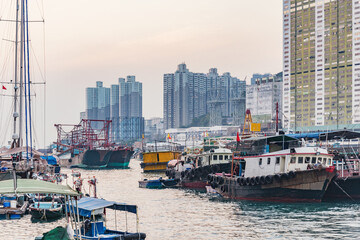 Evening view of the harbor in Aberdeen Bay. Aberdeen.