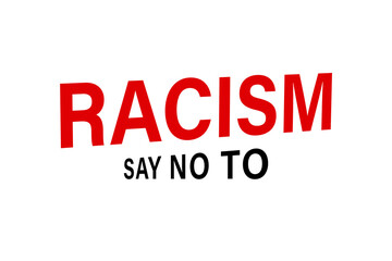 Fototapeta na wymiar Say no to racism quote vector design. Skin color difference handwritten lettering phrase, different skin tones from light to dark and raised arm, fight fist gesture.