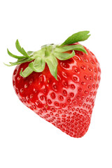 Red strawberry isolated on white background with clipping path. Single fresh berry studio shot. Closeup