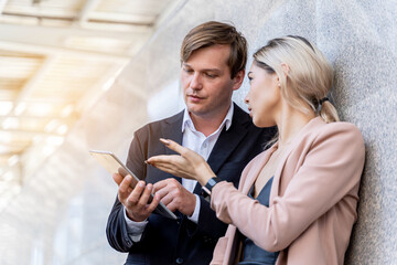 Businesspeople meeting discussing with using digital tablet