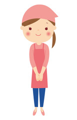 笑顔のエプロン姿の女性　全身　イラスト
