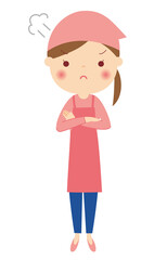 怒るエプロン姿の女性　全身　イラスト