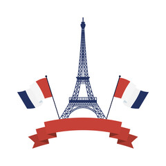 Eiffel tower france flags and ribbon vector design