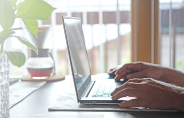 work on computer.Working from home