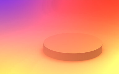 3d yellow orange and purple neon light cylinder podium minimal studio gradient colors background. Abstract 3d geometric shape object illustration render. Display for summer holiday product.