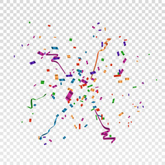 Colorful bright confetti isolated on transparent background. Festive background for your postcard design, flyer, poster, discount card
