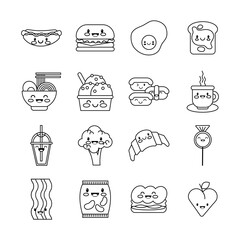 bundle of nutritive food kawaii set icons