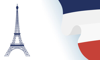 france eiffel tower with flag of happy bastille day vector design