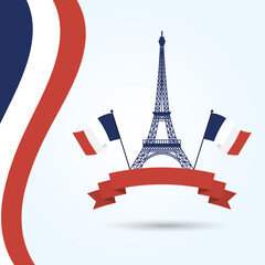 Eiffel tower france flags and ribbon vector design