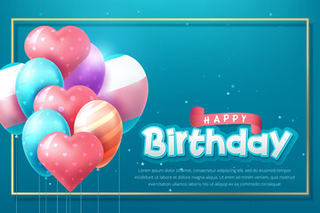 Happy Birthday celebration typography design for greeting card, poster or banner with realistic golden balloons. Vector illustration