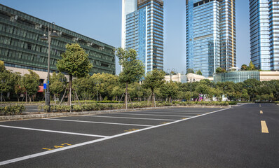 Empty space in city park outdoor asphalt parking lot