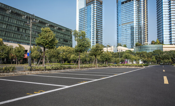 Empty Space In City Park Outdoor Asphalt Parking Lot