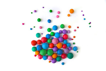 Abstract  colorful plasticine balls isolated on white background. Many balls made of modeling clay,.