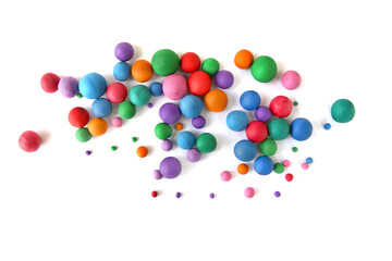 Abstract  colorful plasticine balls isolated on white background. Many balls made of modeling clay,.