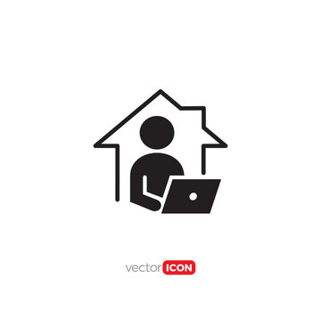 Person Working On Laptop At Home, Remote Work Online, Work From Home  Icon Vector Template Illustration