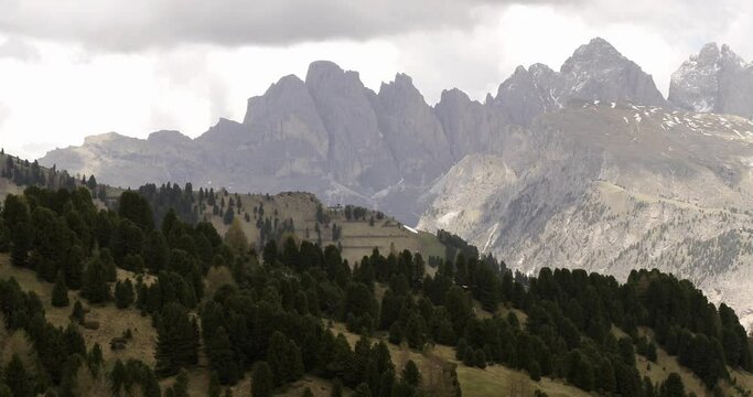 Beautiful Fermeda and Seceda in South Tyrol. Aerial of Dolomites in the Alps