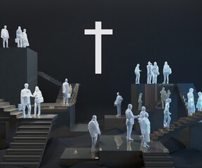 People meet and communicate on the same religious beliefs.3d rendering ,illustration