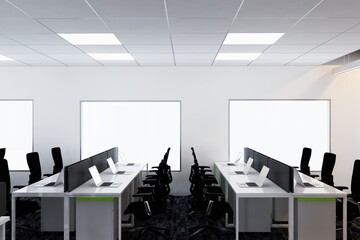 Loft-style office is designed to provide space for various activities within.3d rendering,illustrations,perspective