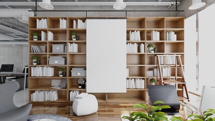 
Decorative wall for bookshelf as a corner to find information,3 d rendering,illustration
