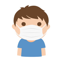 夏にマスクしている若い男性のイラスト。