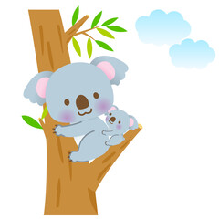 木の上で見つめ合うかわいい仲良しコアラの親子