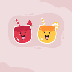 watermelon and orange juice cute illustration