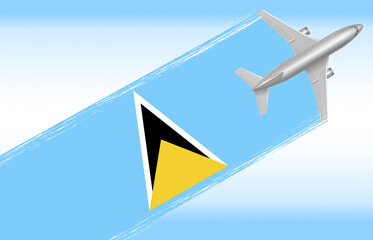 Background Saint Lucia travel concept.flag with plane for design