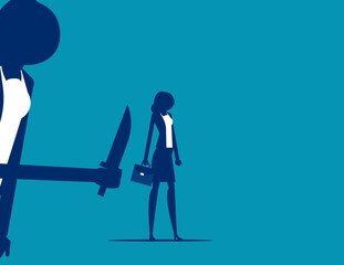 Businesswoman being stabbed in the back. Silhouette vector illustration design.