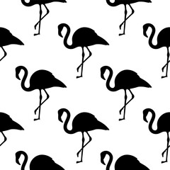 Vector seamless pattern with black and white flamingos