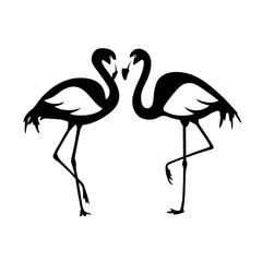 Vector isolated flamingos pair. Black and white illustration