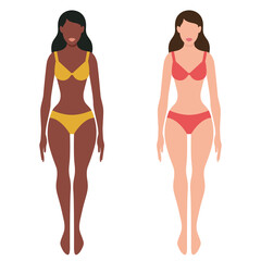 Vector illustration of two girls: european and afro-american