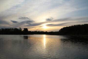 Fototapeta premium Sunset Over Amisk Wuche Lake, Elk Island National Park, Alberta