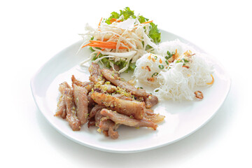 Thai Foods.Grilled Pork with Thai Spicy Sauce. isolated on white background. With clipping path.