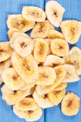 Dried banana chips as natural snack for dessert