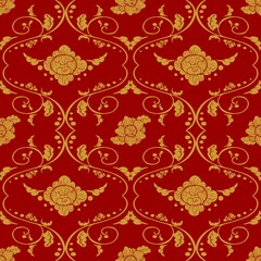 Thai vintage golden flower elemental design seamless pattern vector with red background