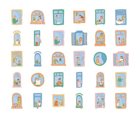 bundle of quarantine activities in apartments windows scenes