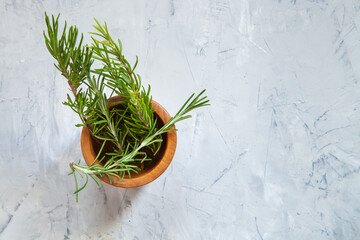 rosemary on a table, selective focus, the top view