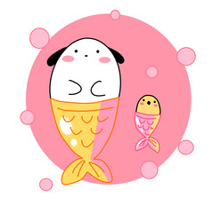 Dog and chick with mermaid tail