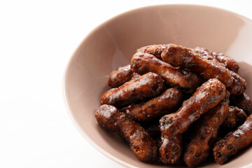 fried dough cookies on a white background