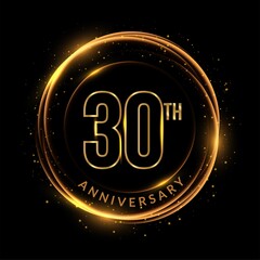 30 Years gold with glowing circle anniversary logo themes
