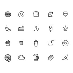 Vector set food and drinks line icon. 